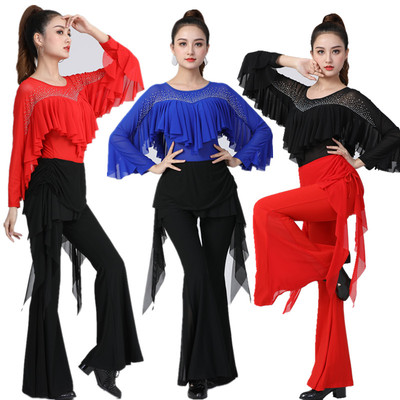 新款镶钻荷叶上衣广场舞