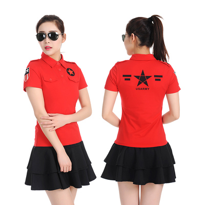 水兵舞服装红色短袖t恤大码显瘦