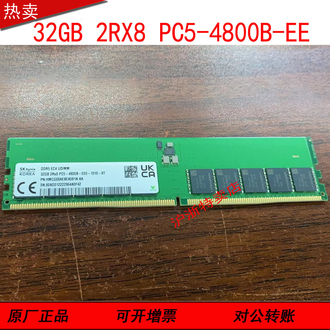 SK 现代32G 2RX8 PC5-4800B-E 纯ECC UDIMM 内存 HMCG88AEBEA254
