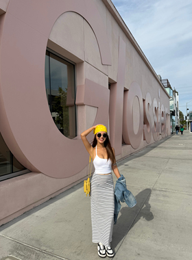 OHOCEAN  美式高弹条纹包臀半身裙