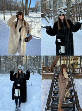 OHOCEAN 两面穿 皮毛一体大衣 （黑色 燕麦咖）