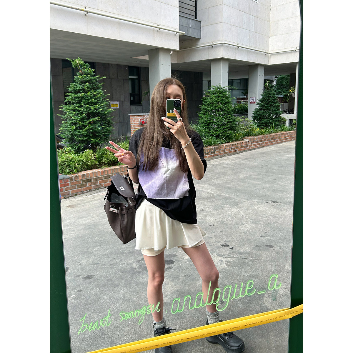 Avocadong 定做显气色 晕染紫色贴布黑色宽松T恤夏季纯棉透气上衣