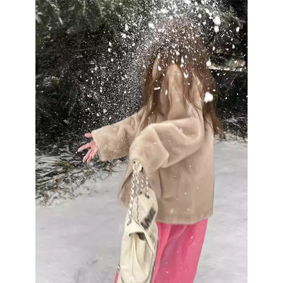 休闲聚酯纤维中长双色皮草外套