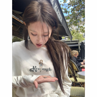 Avocadong 原创面料d匹马棉芭比印花长袖T恤女早秋气质上衣帆布包
