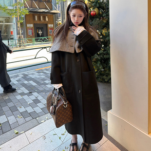 Avocadong 嗲酷宽松黑白两色高端羊毛双面尼外套女冬季长款大衣