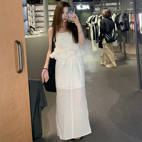 Avocadong夏日白月光皱皱吊带上衣+半身裙套装女夏2025新款一整套