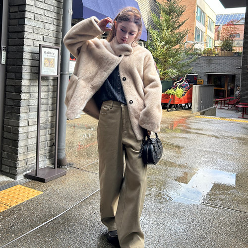 【限时五折】Avocadong 加绒款双色阔腿裤休闲裤女冬百搭宽松长裤