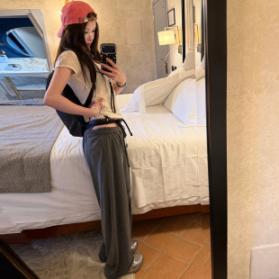 抽绳宽松直筒显瘦休闲长裤 Avocadong 女夏款 裸感空气裤 藏青色薄款