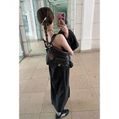 开叉显瘦连衣裙 纸片人黑色吊带裙长款 5折特价 Avocadong