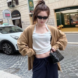 修身 卫衣外套2026春夏新款 显瘦上衣 磨破卡其色宽松长袖 Avocadong