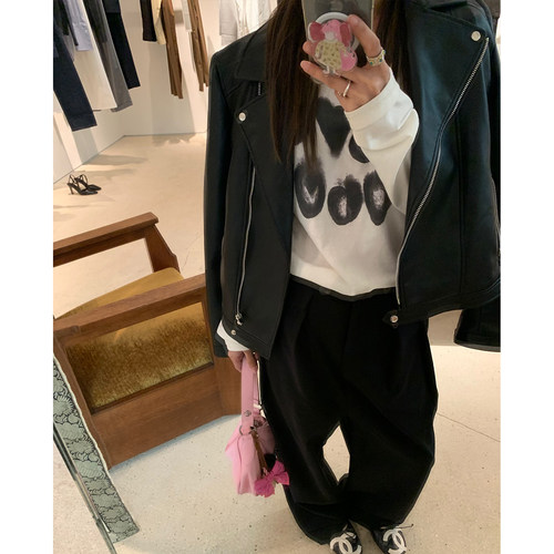 Avocadong 经典好穿时髦合身款黑色中古pu皮衣外套女款2025年新款