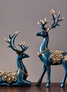 美式客厅玄关酒柜装饰品摆件欧式创意家居房间麋鹿摆设结婚小礼物