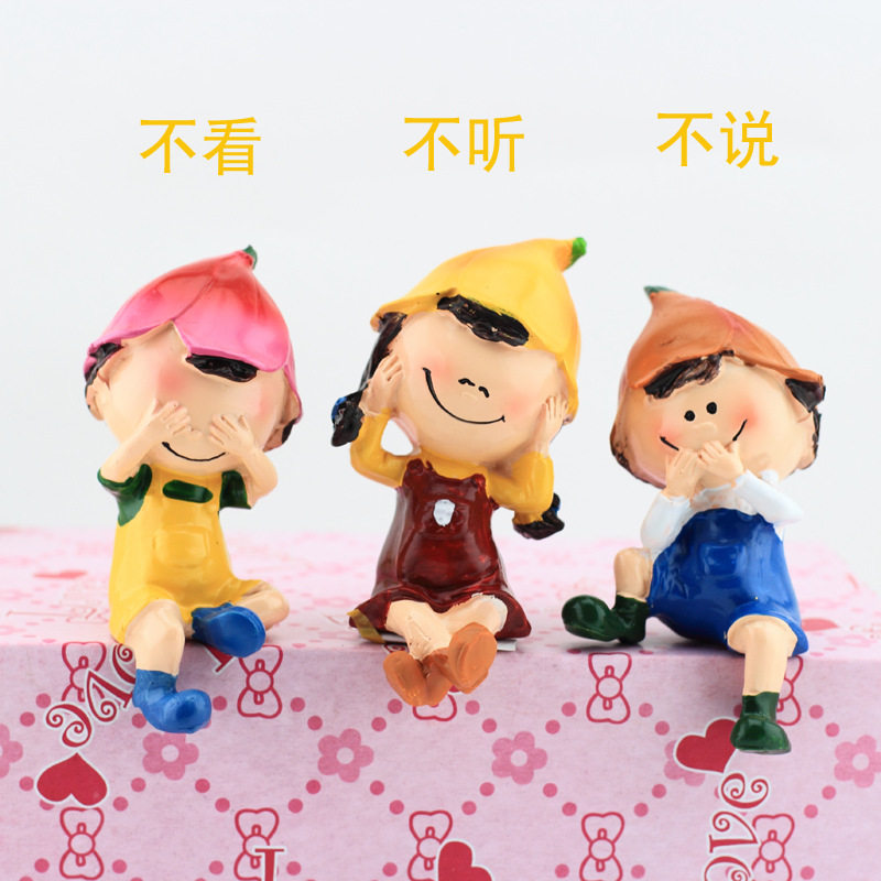 爆款 田园树脂工艺品摆件 可爱三不娃娃不看不听不说创意家居饰品
