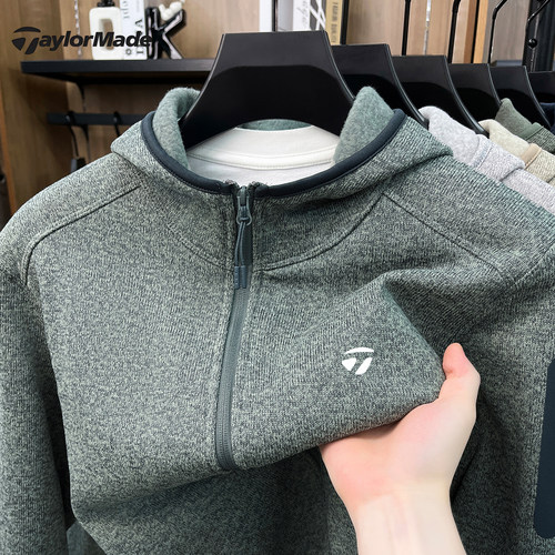 Taylormade泰勒梅高尔夫秋冬户外运动休闲拉链连帽夹克保暖外套男