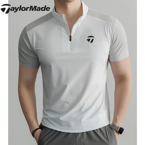 Taylormade泰勒梅高尔夫夏季运动透气短袖t恤男半拉链户外速干衣