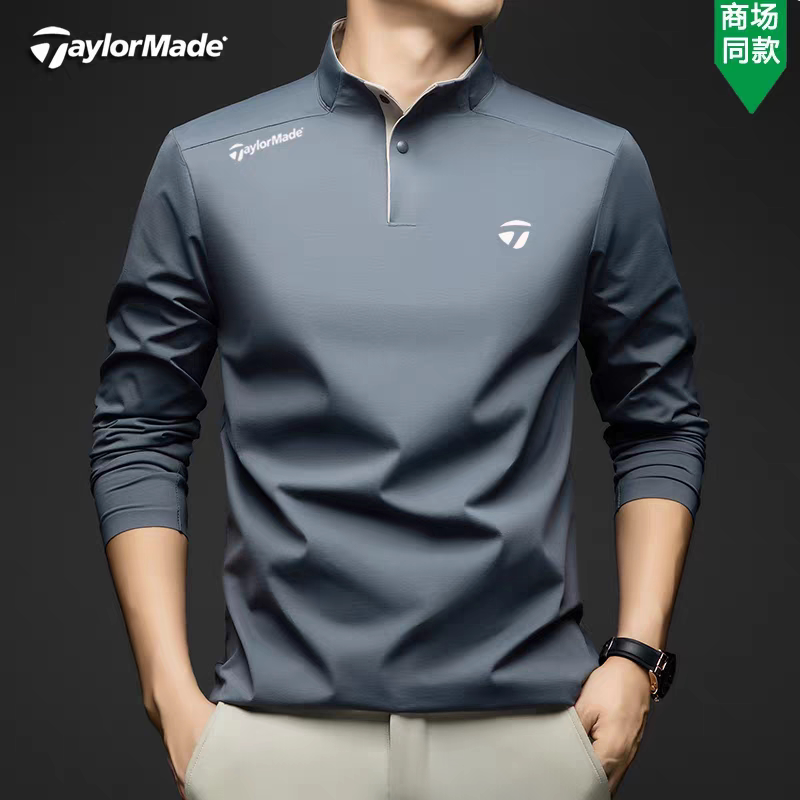 TaylorMade泰勒梅高尔夫秋冬立领长袖打底T恤男速干运动休闲卫衣