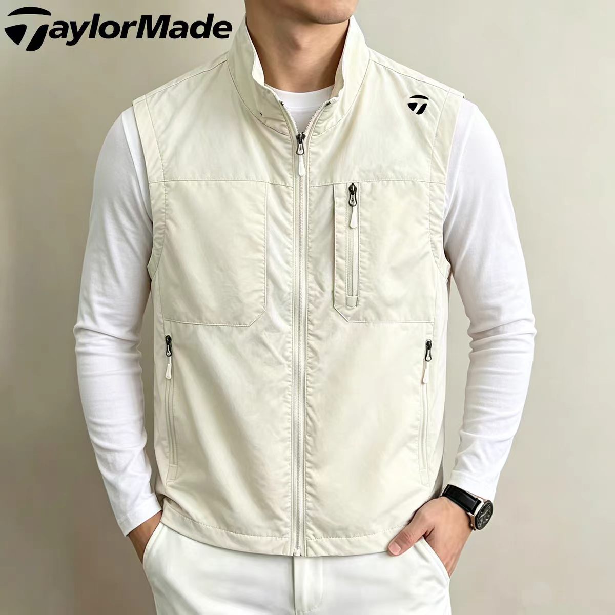 TaylorMade泰勒梅高尔夫春秋户外运动风立领拉链多口袋背心马甲男