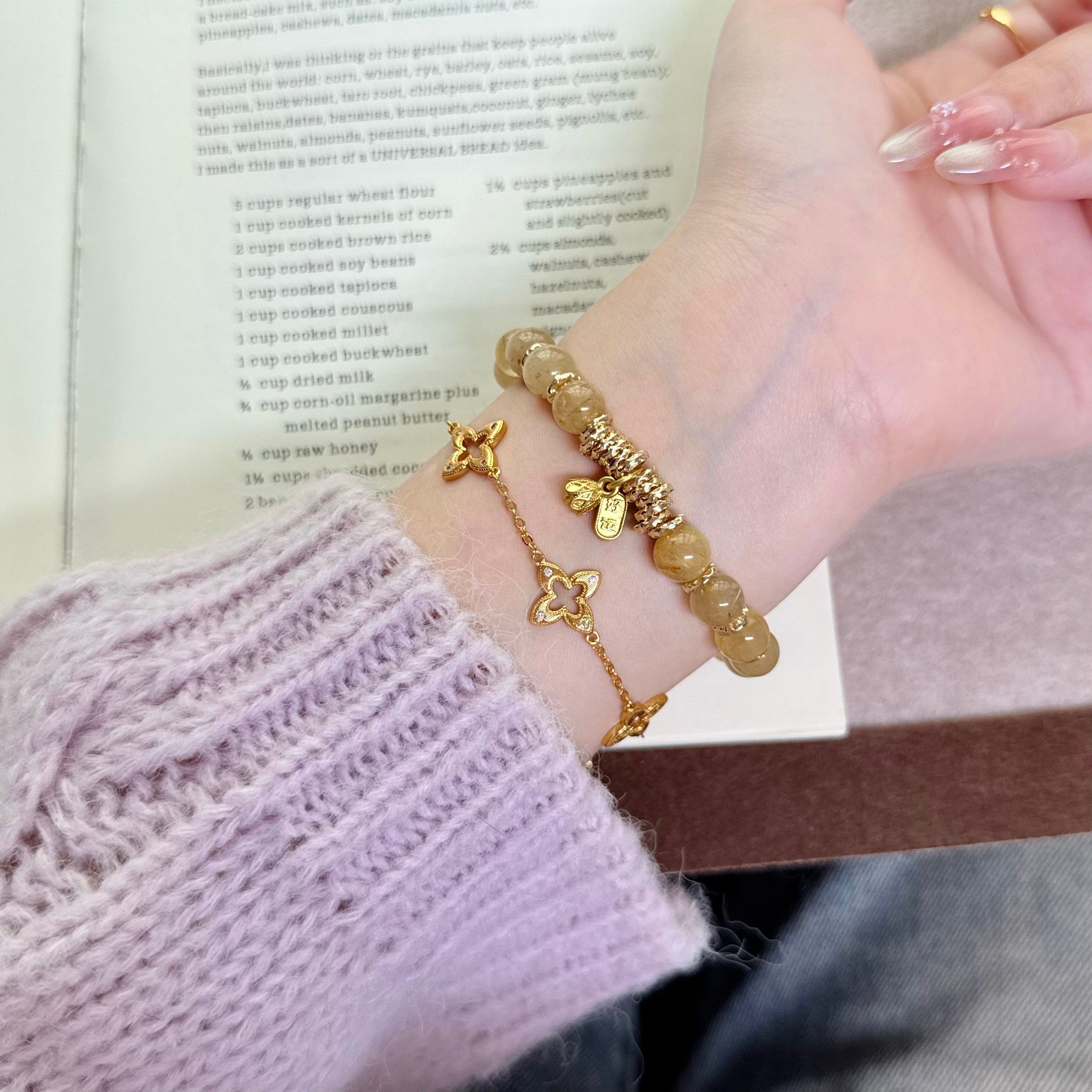 【富贵迷人眼】8mm金发晶金色盘缠手串设计感天然水晶手链女Y272