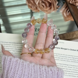 Z154 10m紫水晶黄水晶白水晶手串原创天然多宝水晶手串 日不落