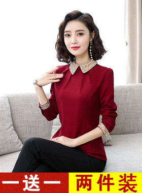 秋冬装女式衬衣新款韩版打底衫女加厚长袖大码修身娃娃领雪纺衫潮