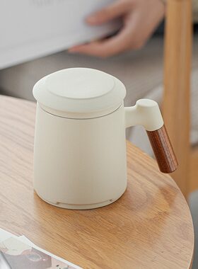茶水分离泡茶杯办公室喝茶杯带盖过滤马克杯礼品茶具德化陶瓷杯