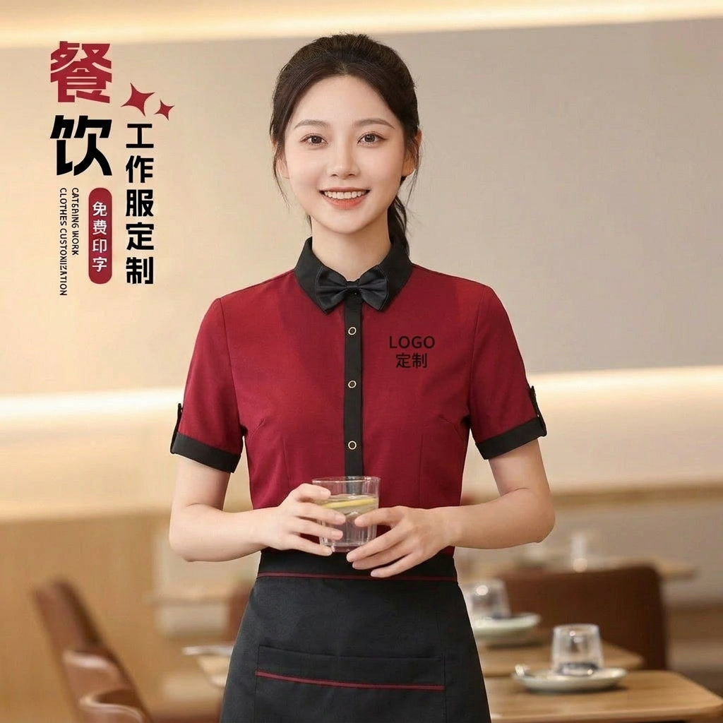 酒店餐饮服务员工作服短袖女夏装