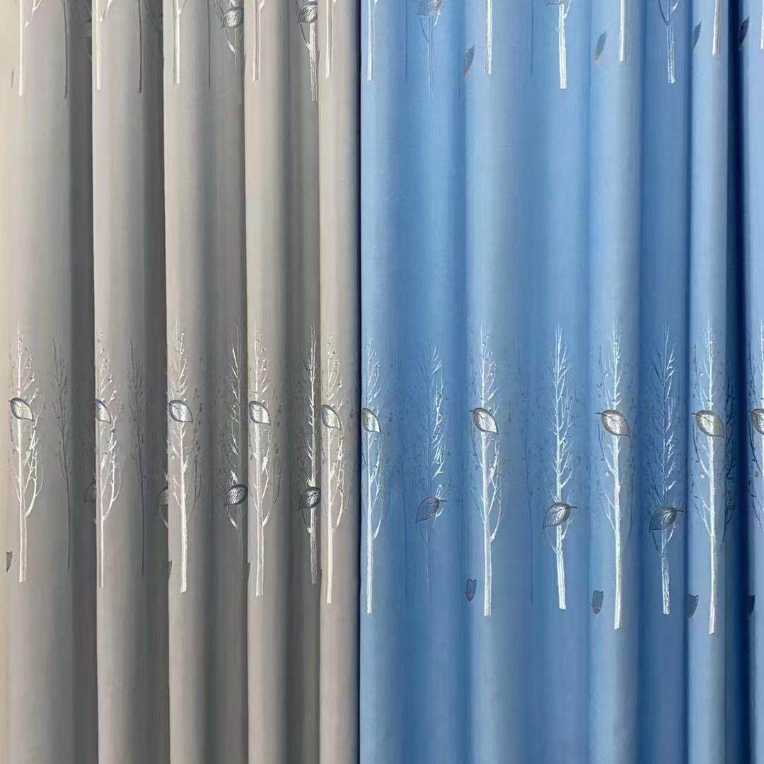 高遮光窗帘布帘加厚遮阳客厅卧室飘窗田园提花布落地窗定制挂钩帘