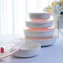 深窝盘盘子菜盘家用带盖保温骨瓷大号碟子纯白精致陶瓷水蒸蛋专用