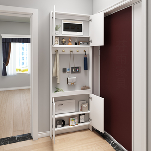 实木门后电箱遮挡衣帽架多层极窄收纳柜白色储物架入户玄关挂衣架