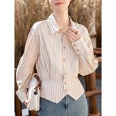 宽松领通勒长袖 实拍条纹衬衫 薄款 新款 上衣外套女 女装