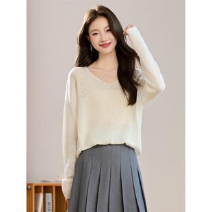 实拍慵懒风宽松领衫女秋冬新款感外穿套头软糯打底毛衣