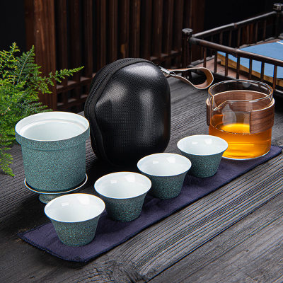 单人直行玻璃功夫茶具套装小快客茶杯迷你日式旅行户外便携包陶瓷