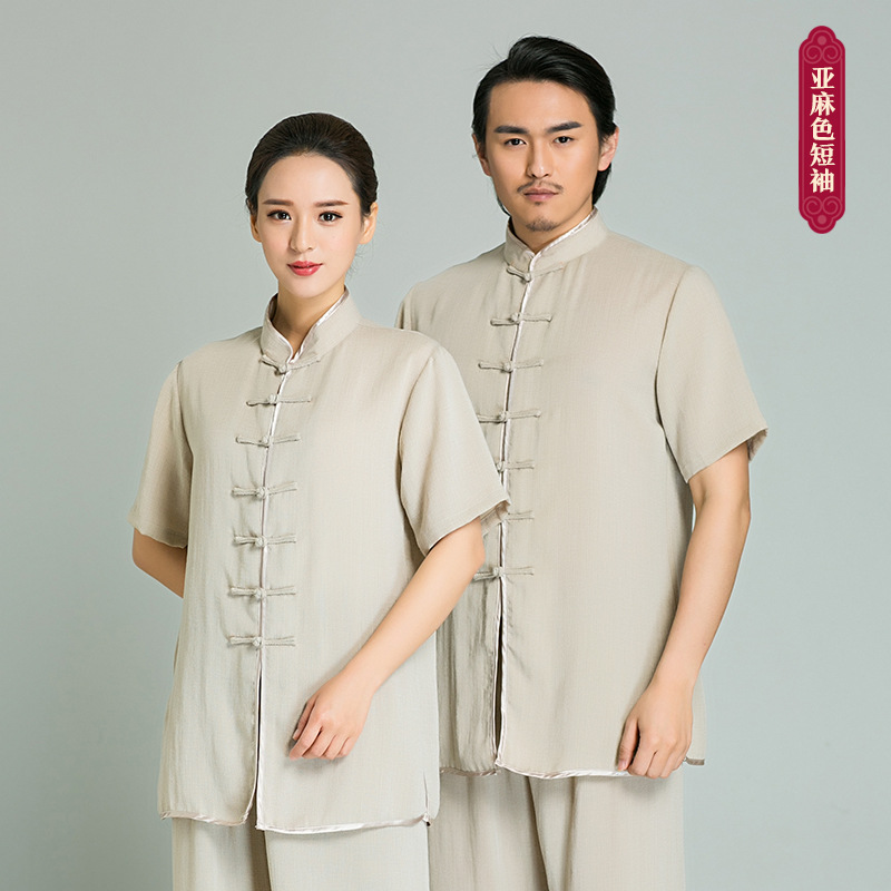 春季 练功款套装武术太极服亚麻棉麻太极拳服装短袖xxxl w887321