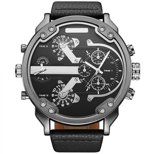 士手表大表盘双区皮带表款 表男休闲圆形石英白色黑色普通国产腕表