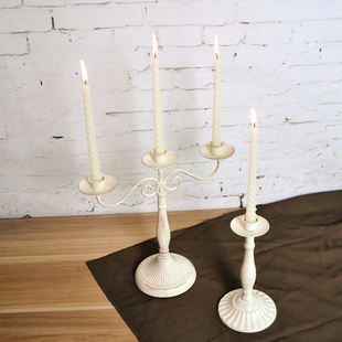 圣白色装 Style复古家居客厅树脂装 饰 饰烛台简约大气桌面摆件 欧式
