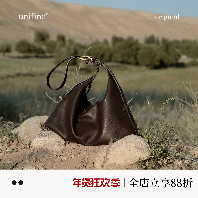 unifine新款hobo包头层真皮托特包女大容量黑色斜挎包包送人礼物