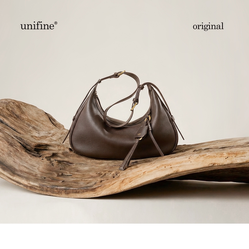 unifine川行头层真皮牛皮月牙包女小众腋下包单肩斜挎包通勤包