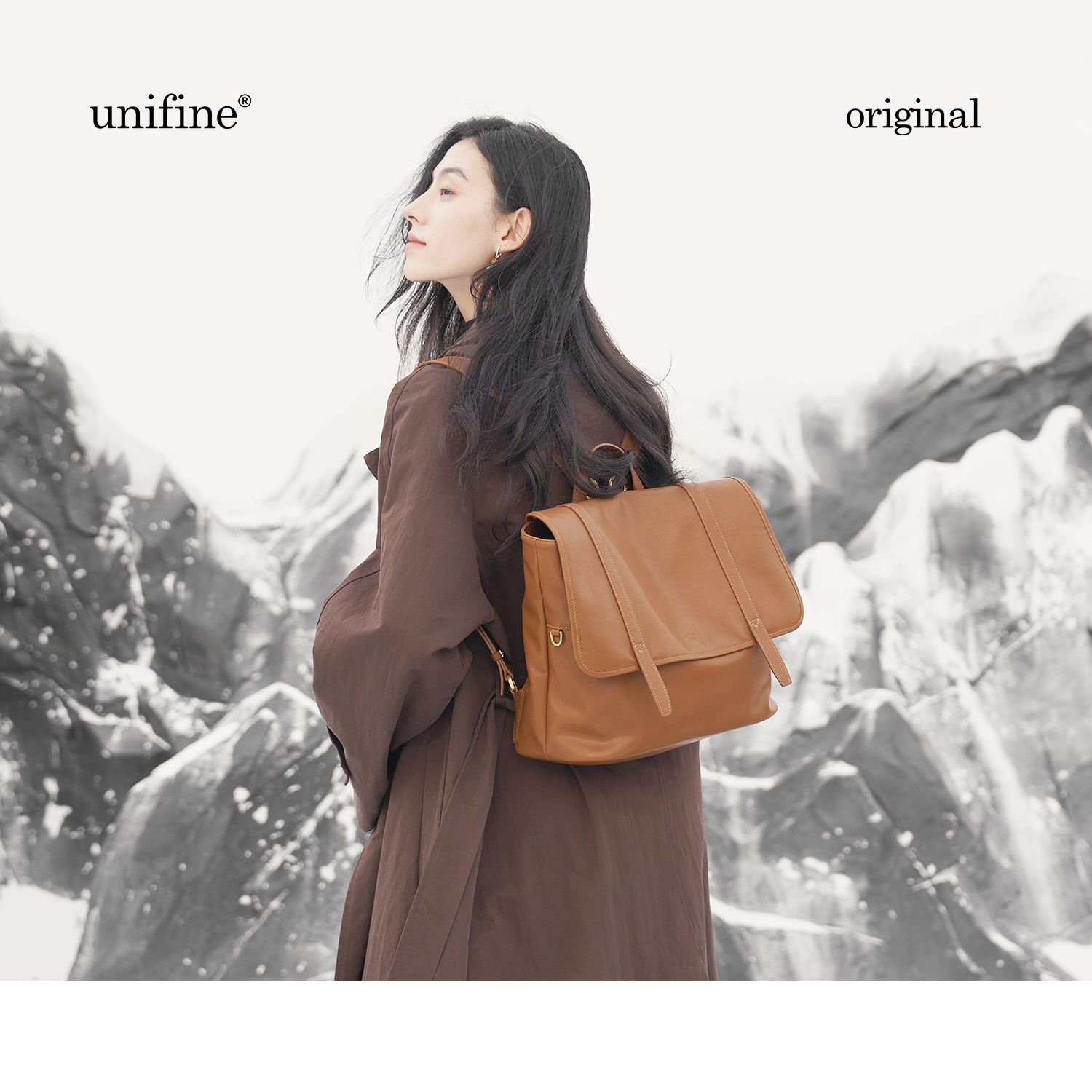 unifine川行双肩包女头层牛皮轻便通勤背包大容量旅行单肩斜挎包