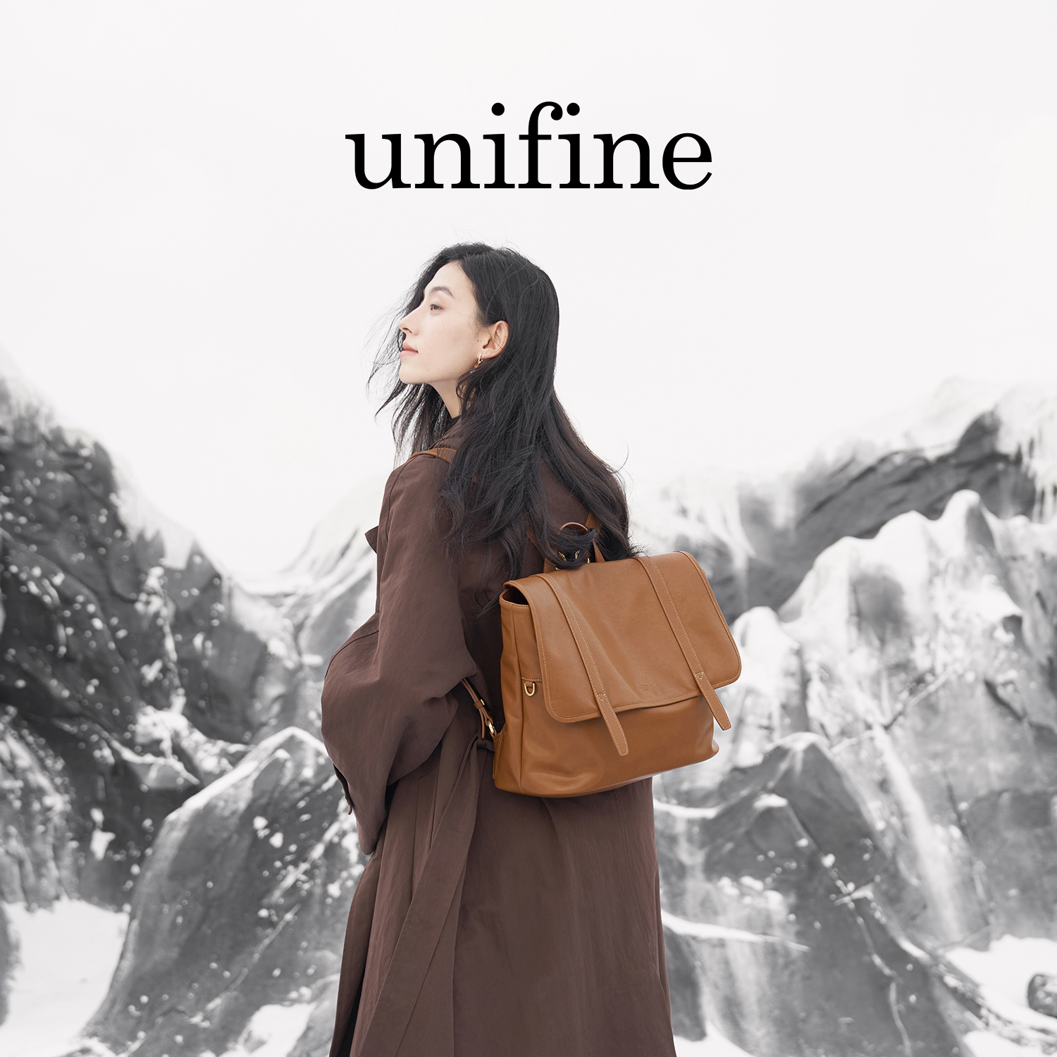 unifine川行双肩包女真皮图片
