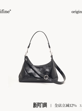 unifine新款油蜡牛皮斜挎包黑色手提单肩腋下包真皮女包送人礼物