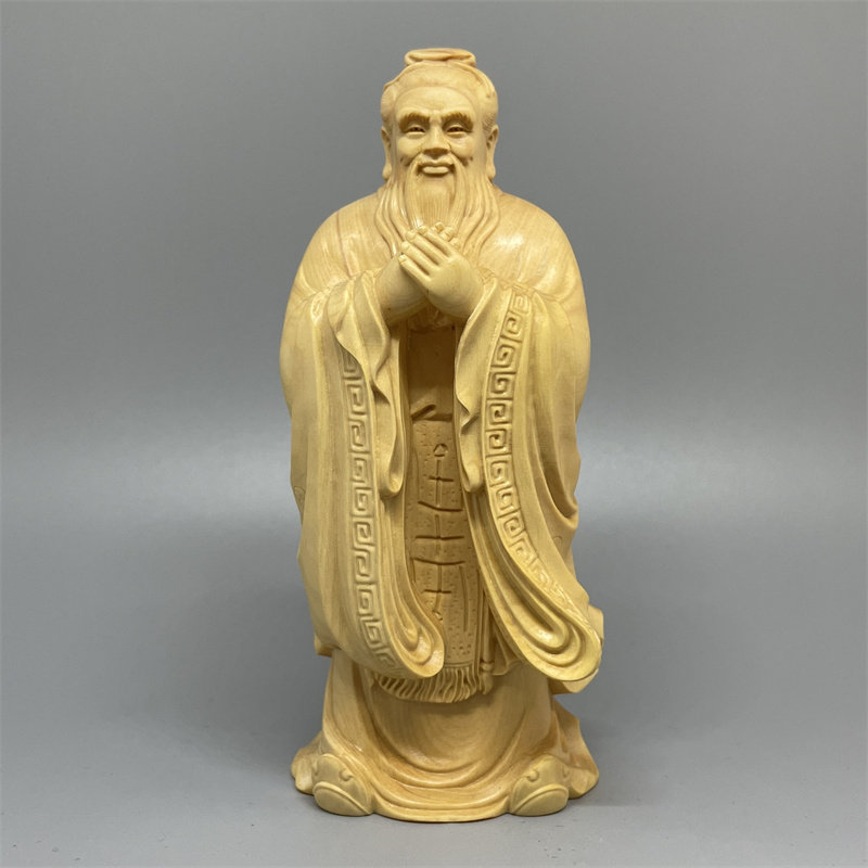 《正宗小叶黄杨木》孔子实木摆件