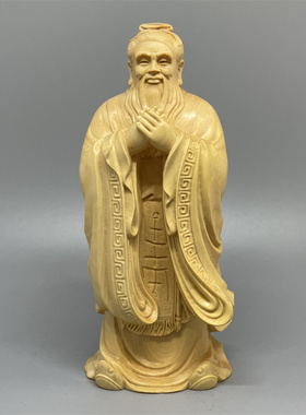 《正宗小叶黄杨木》孔子实木摆件