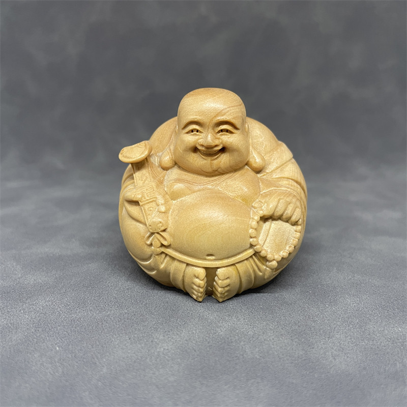 正宗黄杨木圆润弥勒佛手把件随身
