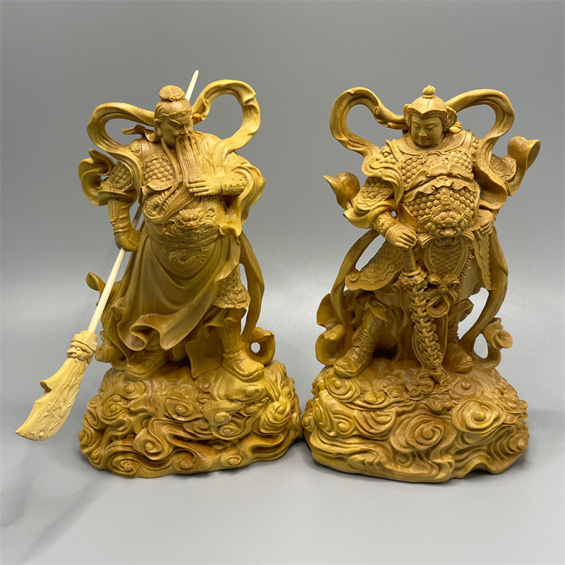 小叶黄杨木雕刻珈蓝韦陀护法佛像神像武财神关二爷实木摆件工艺品