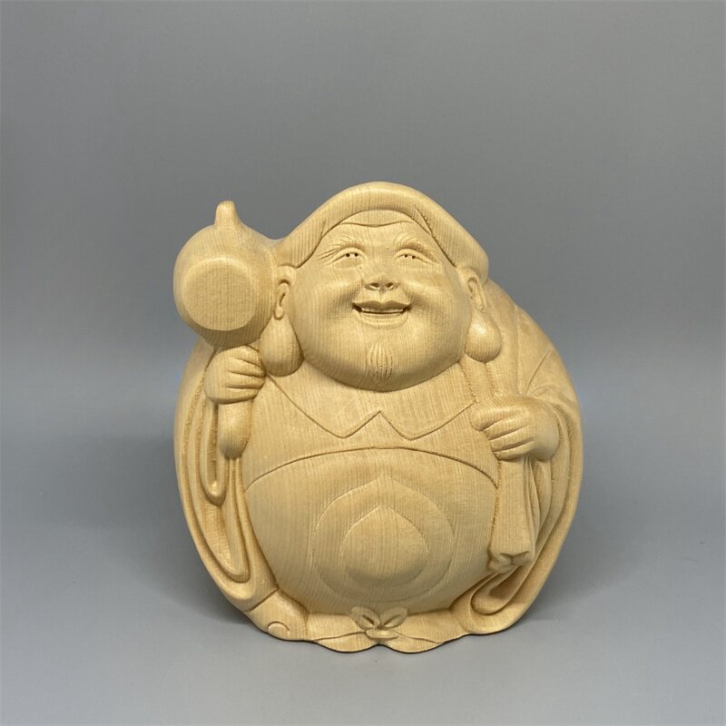 大黑天摆件桧木整料雕刻工艺品