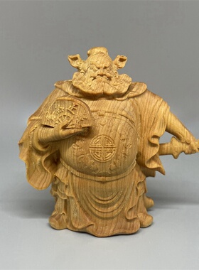 天师钟馗神像摆件一体雕刻崖柏木
