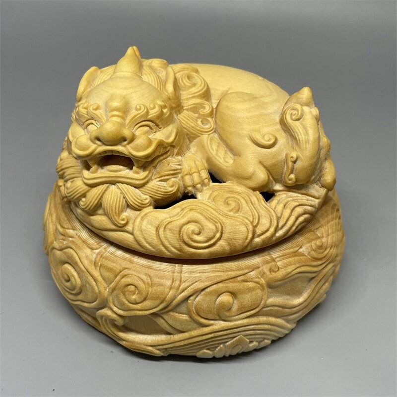 《正宗小叶黄杨木》貔貅香炉摆件