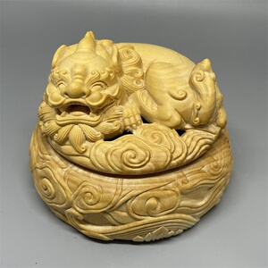 《正宗小叶黄杨木》貔貅香炉摆件