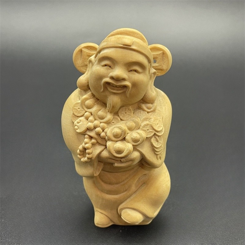 小叶黄杨木雕刻财神爷人物神像生意兴隆摆件男士手把件实木工艺品