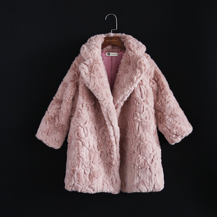 冬装女童仿皮草大衣儿童长袖外套女孩中大宝宝加厚棉服拜新年